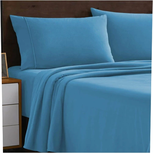 Sweet Home Collection Flannel Sheets King Size Warm and Cozy Deep Pocket Breathable All Season Bedding Set with Fitted with Full Elastic & Built in Corner Sheet Straps, Flat and Pillowcases, King, Denim