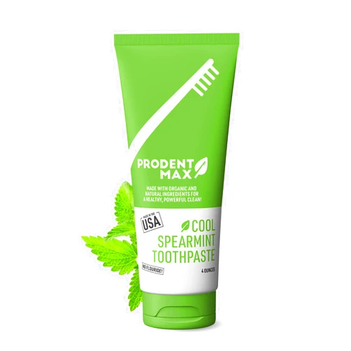 Prodent Max Cool Spearmint Natural Toothpaste, Whitening Toothpaste for Oral and Gum Health, For Adults and Kids Toothpaste with No Fluoride, Cleans Teeth and Freshens Breath, 4 oz