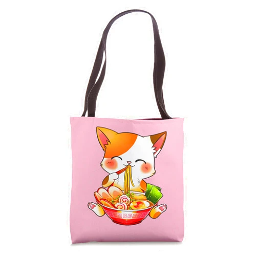 Otaku Lifestyle Threads Shirt Co. Ramen Cat Neko Anime Kawaii Japanese Merch Gifts Women Girls Tote Bag