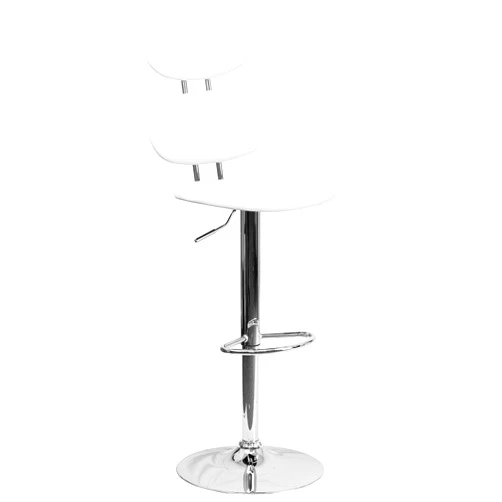 Flash Furniture Dexter Contemporary White Vinyl Adjustable Height Barstool with Ellipse Back and Chrome Base
