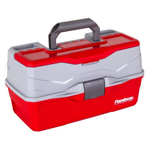Flambeau Outdoors 6383TB 3-Tray Tackle Box - Classic Fishing Lure Storage Organizer, Large Portable Tackle Box, 32 Tray Compartments, Red/Gray