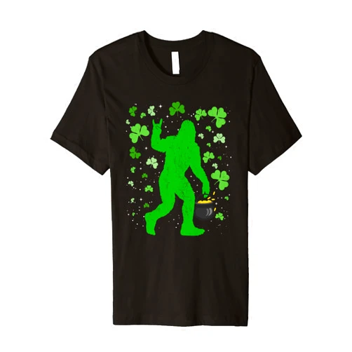 St Patricks Day Bigfoot Retro Vintage Shamrock Tee St Patricks Day Bigfoot Sasquatch Shamrock Men Women Kids Premium T-Shirt