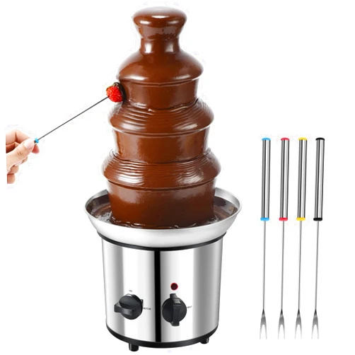 MOMULL Chocolate Fountain, 4 Tiers Electric Melting Machine Chocolate Fondue Fountain Set with 6pcs Stainless Steel Forks, 4-Pound Capacity for Nacho Cheese, BBQ Sauce, Ranch