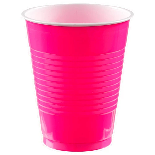 Amscan Bright Pink Plastic Cups (Pack of 20) - 18 oz. - Versatile Drinkware for Indoor & Outdoor Parties, Weddings, Birthdays, Celebrations & More