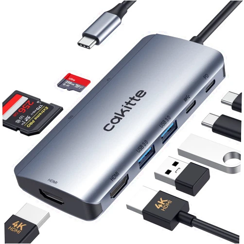 Cakitte USB C Laptop Docking Station, Cakitte USB C Hub Dual Monitor with 2 HDMI for Windows and Mac, 8 in 1 USB C Adapter Dongle with Dual 4K HDMI, 2 USB, PD, SD/TF Card Reader for Dell/HP/Lenovo