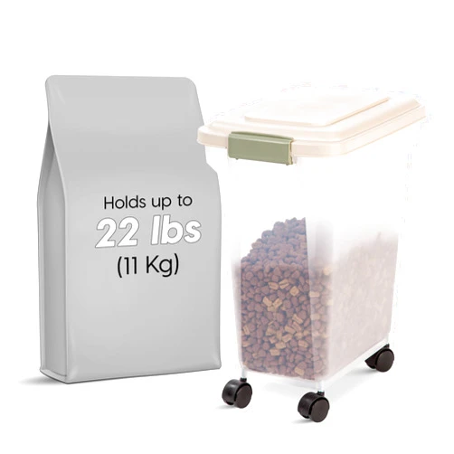IRIS USA WeatherPro Airtight Dog Food Storage Container, Up to 22 lbs, Attachable Wheels, For Dog Cat Bird and Other Pet Food Storage Bin, Keep Fresh, Translucent Body, Clear/Almond