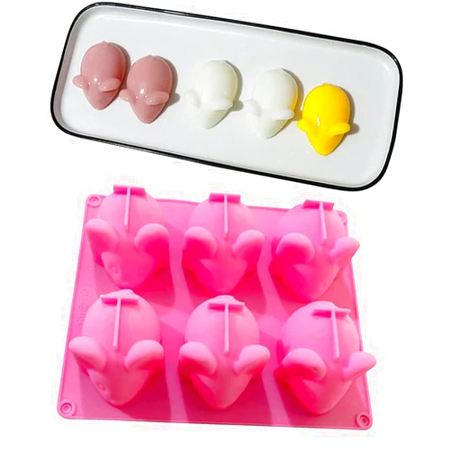 Montidey 6 Cavity Mouse Cartoon Animal Silicone Fondant Molds Handmade Soap Candle Mold Tray Pan Mousse Pudding Chocolate Cookie Sugar Craft Ice Mould DIY Cup Cake Decorating Baking Tools