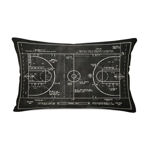 Asminifor Sports Pillow Covers Cotton Linen Standard Basketball Court Playground Floor Plan Print Decorative Throw Pillow Case Cushion Covers for Home Sofa Decoration Rectangle 12x20 Inches (Court)
