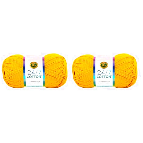 Lion Brand Yarn (1 Skein) 24/7 Cotton® Yarn, Goldenrod (Pack of 2)