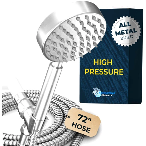 HammerHead Showers® ALL METAL Handheld Shower Head with Hose and Brass Holder - BRUSHED NICKEL - 2.5 GPM High Pressure Shower Heads with Adjustable Shower Wand Bracket - 6ft Flexible Extension