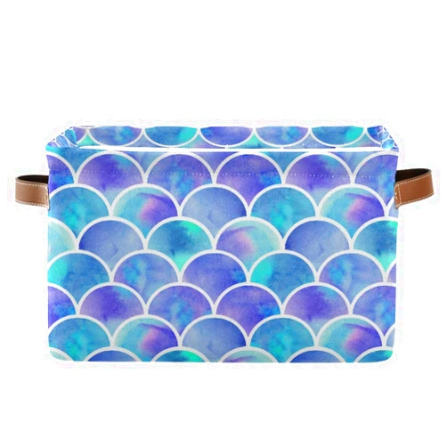 Emelivor Mermaid Storage Bin Collapsible with Handle Rectangle Waterproof Mermaid Basket for Storage Cube Closet Organizer for Toy Nursery Book Office Shelf Bathroom