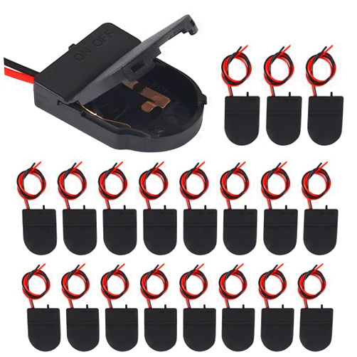 D-FLIFE 20pcs Button Battery Holder Coin Cell Battery Holder with Switch 1X CR2032 Battery Holder Battery Storage Boxes Cover with Leads On ON-Off Switch Socket Container CR2032 3V-Black