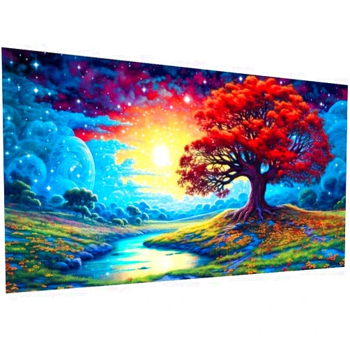 pchmcu 5D Diamond Painting Tree, Large Diamond Painting Kit for Adults, DIY Full Diamond Crystal Rhinestone Arts,Gemstone Art Painting with Diamond Home Wall Decor (River Sun 27.5 X 15.7inch)