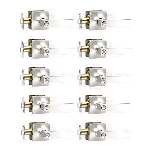 Mengico 10 Pack Door Lever Heavy Duty, Privacy Door Handles Locksets,Satin Nickel Reversible Keyless Square Door Lever for Bedroom and Bathroom