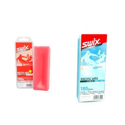 Swix Bio Degradable Ski/Snowboard Average Temperature Wax (180g Bar), Red & Bio Degradable Ski/Snowboard Cold Wax (180g Bar)