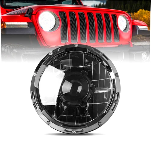 Galaxyman 300% Brighter 7 Inch LED Headlights with LED and Laser Chip,12V DRL/Low/High Beam Round 7in Motorcycle Vehicle Head lights for Harley Davidson, Truck, ATV
