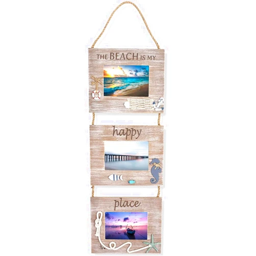 Juvale Hanging Beach Picture Frames for 4x6 Photos, Rustic Nautical Home Decor (9 x 30 x 0.25 In)