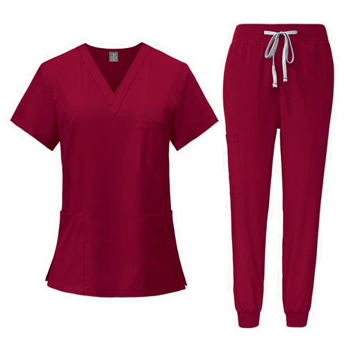 FONMA Scrubs for Women Set Casual Solid Medical Uniform Stretch V-Neck Scrub Top & Jogger Pant with Pockets