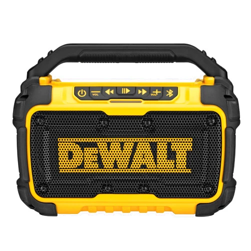 DEWALT 20V MAX Bluetooth Speaker, 100 ft Range, Durable for Jobsites, Phone Holder Included, Lasts 8-10 Hours with Single Charge (DCR010)