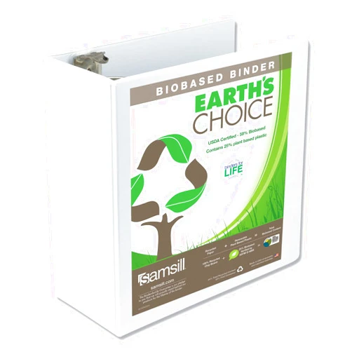 Samsill Plant-Based 5 Inch Durable Round Ring, Made in USA, View Binder, Eco-Friendly, USDA Certified Biobased, Single, White