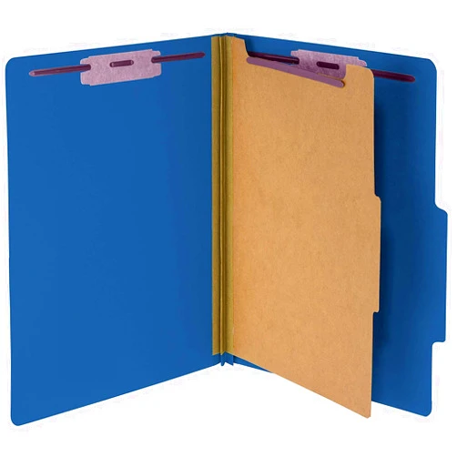 The File King One Divider Dark Blue Pressboard Classification File Folder - Letter Size | Box of 10 | Top Tab | 2” Expansion | Four 2-Inch Durable Fastener Prongs | USA Made