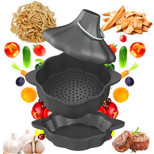 UKENEM Cast Iron Saucepan & Chocolate Melting Pot, Small Sauce Pan & Tart Pan with Lid and Steamer, Garlic Roaster and Rice Pot for Baking, Grilling and Daily Cooking, Heavy Duty Multi-Functional Pots