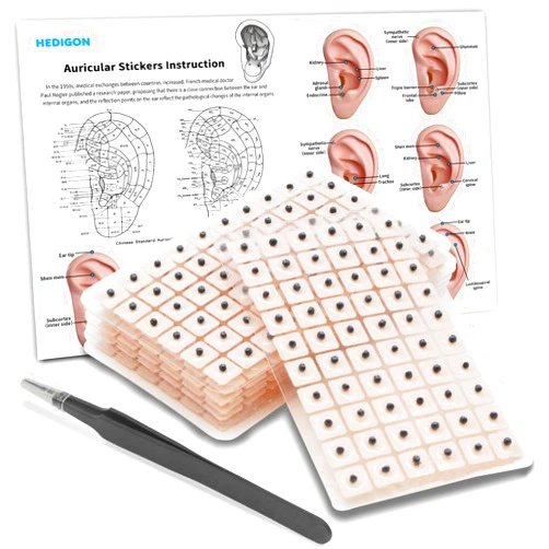 Hedigon Ear Seeds Auricular Sticker kit,Acupuncture Kit Acupressure with Ears Seed 420 Pcs, Ear Chart, Tweezer