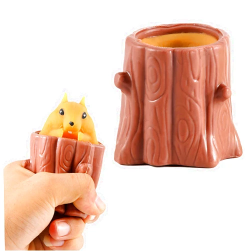 OriCraft Magic Squirrel Stress Relief Toy OriCraft Surprise Stump Animal Squirrel Cup for Anxiety Relief, ADHD Squeeze Out The Surprises and Heal The Emotions, Sensory Toy for Autism(Brown)