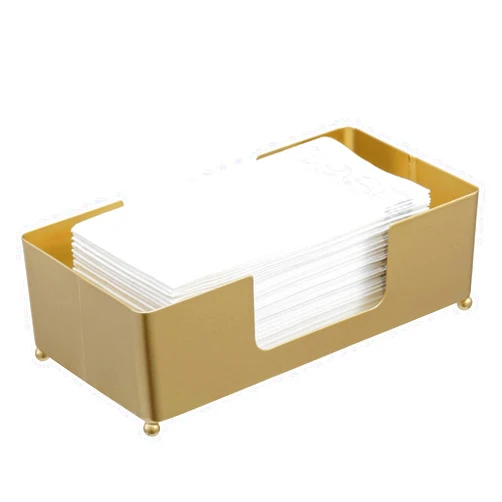 MyGift Modern Gold-Tone Metal Tabletop Paper Hand Towel Holder, Countertop Bathroom Tissue Paper Dispenser Tray for Guest Napkins and Commercial Trifold Multifold - Fits Folded Size up to 9.2