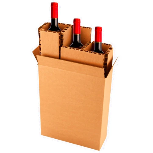 PrimeSaver Wine Shipping Box - Wine Bottle Shipper Corrugated Box - Honeycomb Insert Cardboard Packaging - 3 Bottle