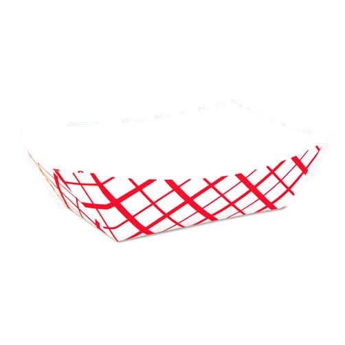 Concession Essentials 1lb Disposable Red and White Plaid Food Trays- Pack of 100ct