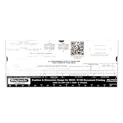 Elfring Fonts Inc Mounted MICR Check Position Plastic Gauge
