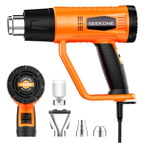 SEEKONE Heat Gun 1800W Heavy Duty Fast Heat Hot Air Gun Kit with 752℉&1112℉（400℃-600℃） Dual-Temperature Settings and 4 Nozzles with Overheat Protection for Crafts, Shrinking PVC, Stripping Paint