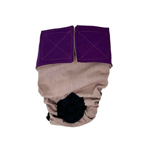 Barkertime Regal Purple on Beige Cat Diaper, M, with Tail Hole Stud Pants for Piddling, Spraying, Incontinent Cats - Made in USA