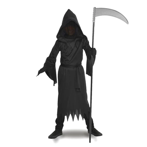 XXLOG Grim Reaper Costume Kids Boys Ghost Phantom Costume Black Robe with Hood Scary Costume for Halloween Cool Reaper cloak