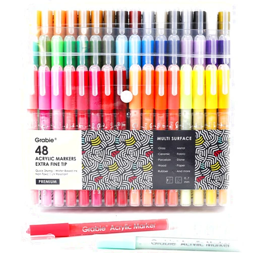 Grabie Acrylic Paint Pens, Acrylic Paint Markers, 48 Colors, 0.7 mm, Extra Fine Tip Paint Markers, Premium Paint Pens for Painting on Various Surface, Acrylic Paint Set, Art Supplies for Acrylic Paint