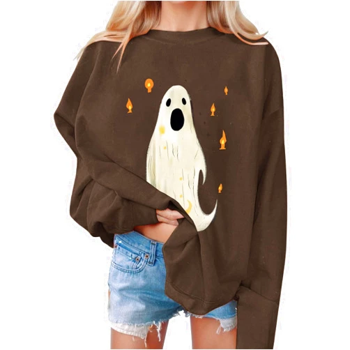 BeyXokBey Oversized Halloween Sweatshirts for Women Horror Ghost Graphic Long Sleeve Pullover Novelty Fall Fashion Sweatshirt