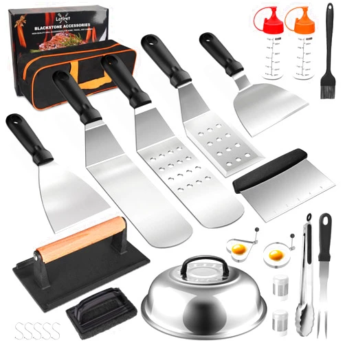 Latiret ﻿Latiret Griddle Accessories Kit, 24Pcs Grilling Accessories Set for Blackstone and Camp Chef, Flat Top Griddle Accessories Set with Scraper, Enlarged Spatulas, Basting Cover, White Elephant Gifts