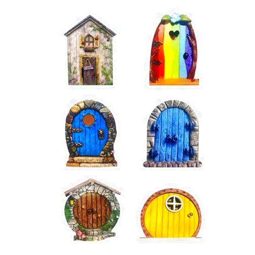 HHHJ 6pcs Fairy Door for Trees, Mini Garden Door, Miniature Outdoor Decor Accessories, Yard Decor, Decoration, 3D Assembly Multi-Color Hobbit