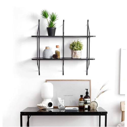 FSCLJ Moselota 2-Tier Display Wall Shelf Storage Rack Wall Rack Holder Rack, 31.5 in x 28.3 in, Black