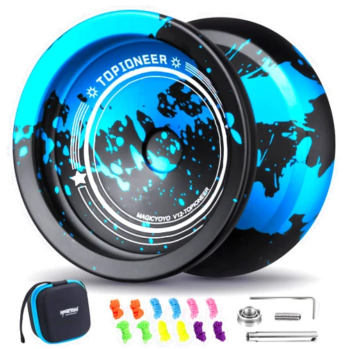 MAGICYOYO V12 Finger Spin Yoyo Professional Responsive Yoyo for Kids Beginners, Unresponsive Yoyo for Advanced Player, Professional yoyo for Hook Finger Spinning Tricks - Black Blue