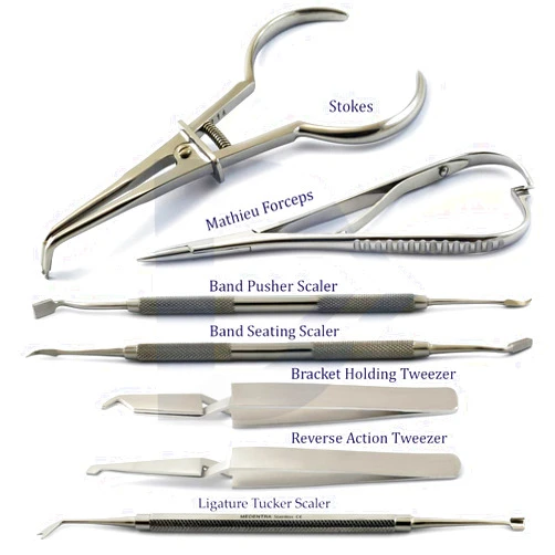 Direct Instruments 7 Pieces Dental Orthodontic Instruments Set Separating Pliers Pusher Band Seating Needle Holder Driver Forceps