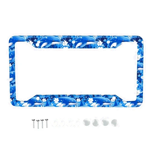 COEQINE Blue Dolphin License Plate Frame for Women, Car License Plate Frame Covers Waterproof Stainless for Travel Fashion