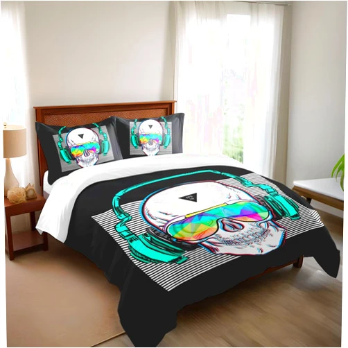 SHOMPE Music Skull Comforter Sets Twin Size Boys Girls Punk Rocker Skeleton Printed Soft Warm Bedding for All Season