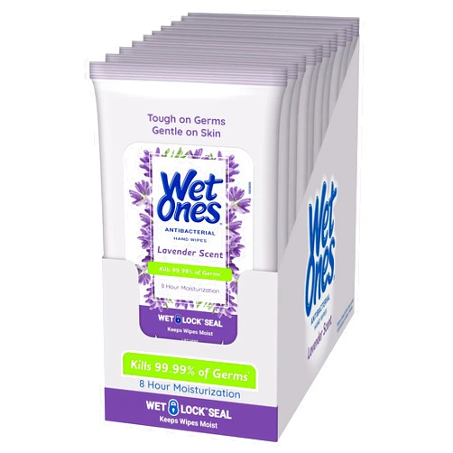 Wet Ones Antibacterial Hand Wipes, Lavender Wipes | Travel Wipes Case, Antibacterial Wipes, Moisturizing Wipes | 20 ct. Travel Size Wipes (10 pack)