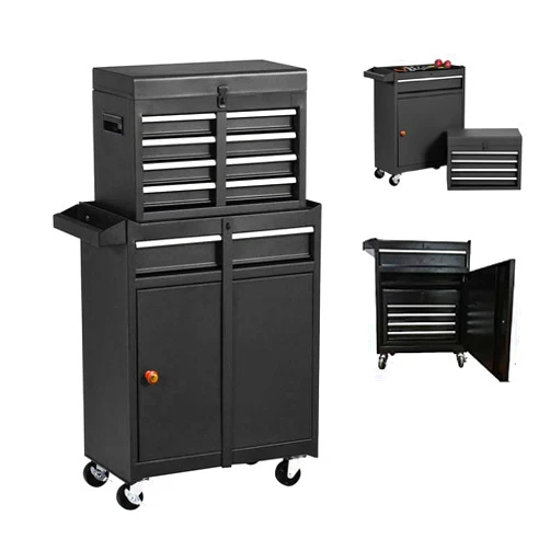 FERGRELM jn 5-Drawer Tool Chest Tool Storage Box With 4 Wheels ,Removable Portable Set-Top Tool Box Tool Cabinet With Drawers,High Capacity Rolling Tool Organizer For Factory,Workshops,Garages (BLACK)