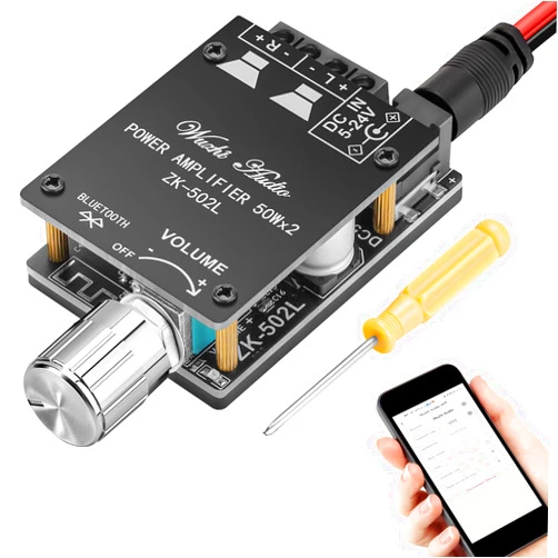 MakerHawk Mini Amplifier Board Bluetooth Amplifier 2.0 2X50W 5V-24V Audio Power Amplifier Module for Store Home Theater Speakers