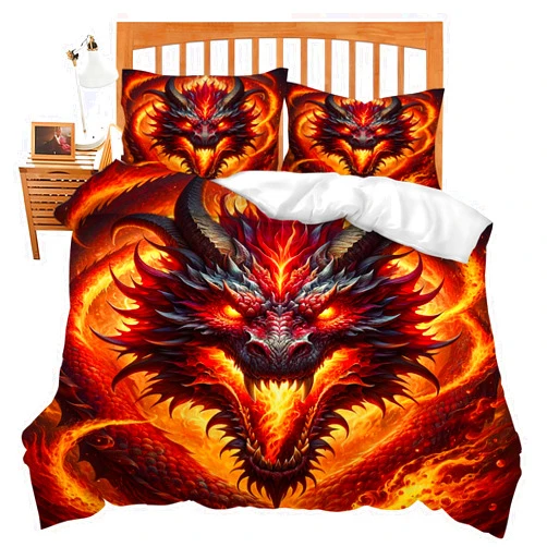 UIAMT Dragon Bedding Set Twin Queen King Full Size Dragon Fire Comforter Set for Kids Teens Boys Girls Man Women Bedroom Decor Animal Cozy Quilt Bedspread Dragon Bed Duvet Cover Gifts 80