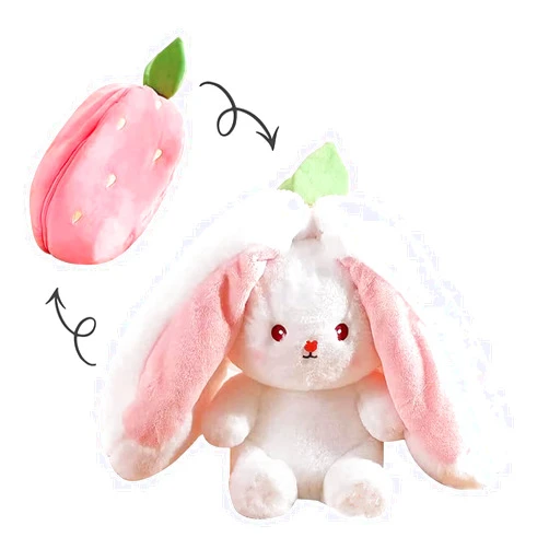 Mukorolee Bunny Plush Doll Toy Pillow, Reversible Carrot Strawberry Bunny Stuffed Animal with Zipper, Cute Rabbit Decoration for Kids & Adult Birthday Party Gift (1pcs 7