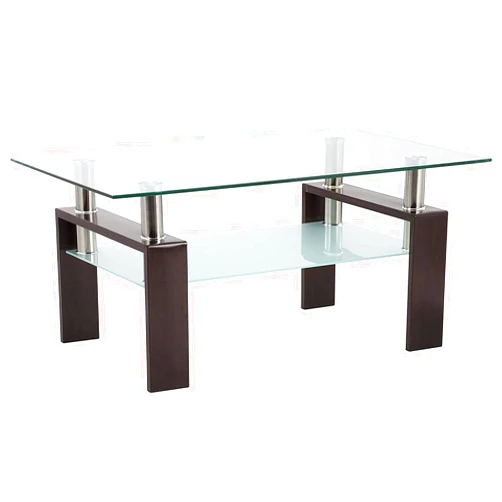 POULEII Rectangle Walnut Glass Coffee Table, Clear Coffee Table, Modern Side Center Tables for Living Room.